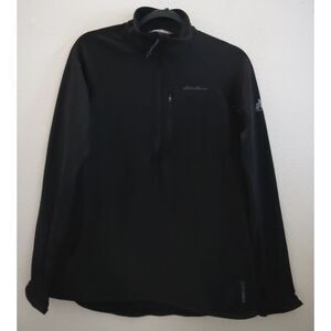 Eddie Bauer 1874 Women Sz M Black High Route Grid Fleece-Lined 1/4-Zip Pullover